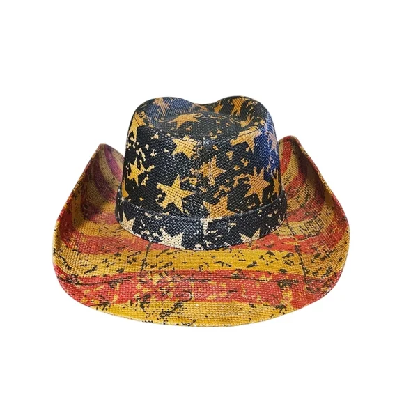 Angela & William Patriotic Cowboy Hat USA Flag Eagle Band Western Straw Sz 7 22” - Picture 4 of 9